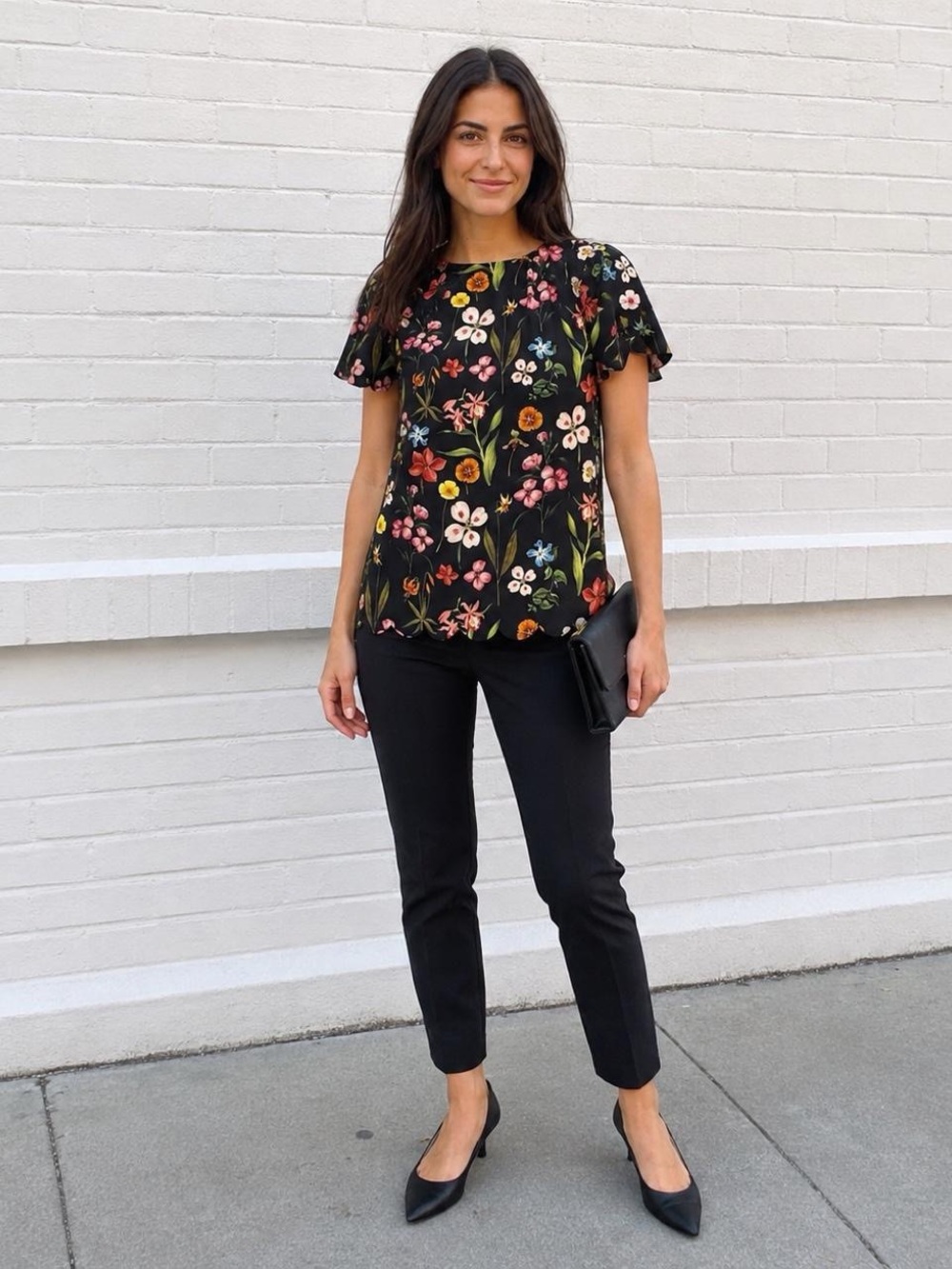 Ted Baker Hampton Court Floral Scallop Hem Top Black Multicolor Size 1 US 4